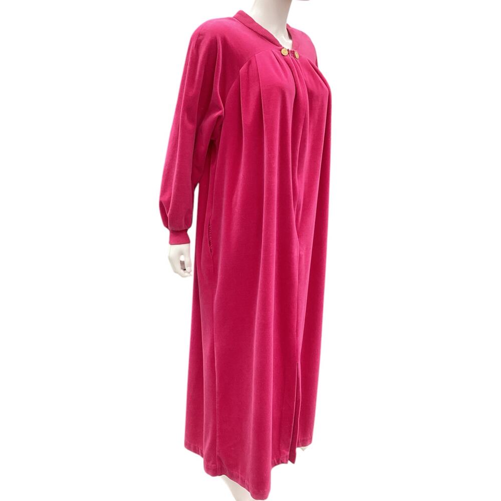 Christian Dior VTG Loungewear O/S Velvet Half-Zip w/ Dior Buttons in Hot Pink - Picture 2 of 5